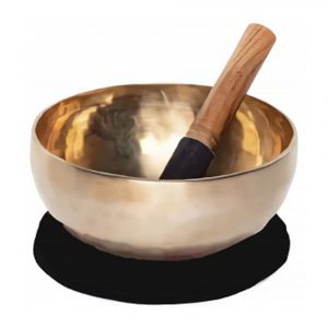 Klangschale Nada Yoga mit schwarzem Kissen und Holz-Leder-Klöppel